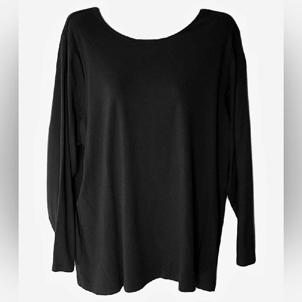 Croft & Barrow 2X Black Classic Tee Shirt Long Sleeve Crew New NWT Top Soft